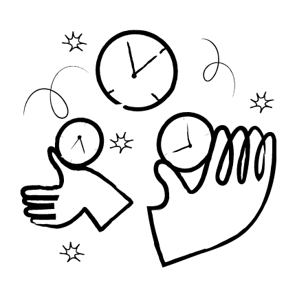 Illustration of two hands holding clocks with some sparkles around it