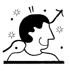 Illustration of a person with an arrow from the head, surrounded by sparkles.