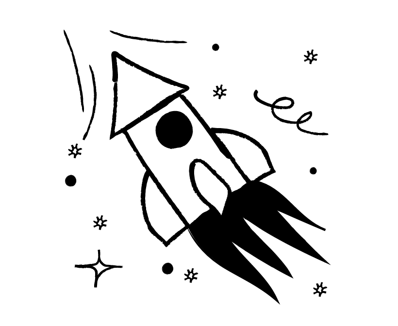 An illustration of a rocket soaring upward, leaving a trail of energy behind.