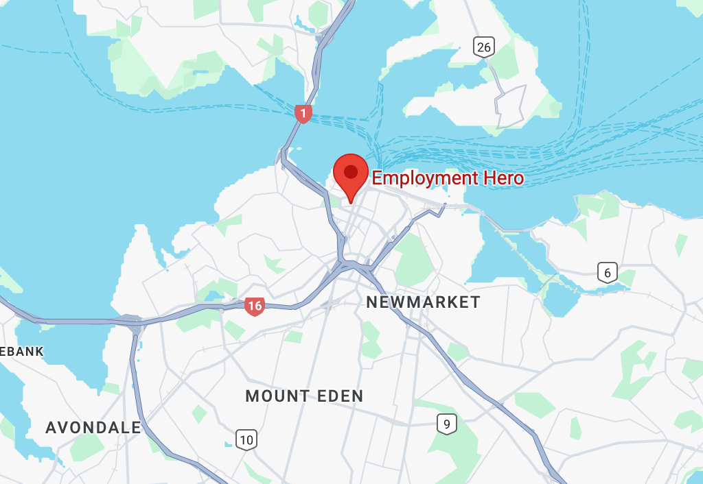 Map of Auckland, New Zealand highlighting a central location.